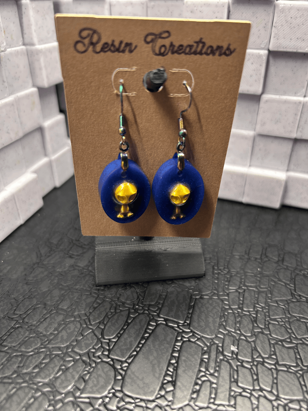 Blue Oval Aliens Earrings