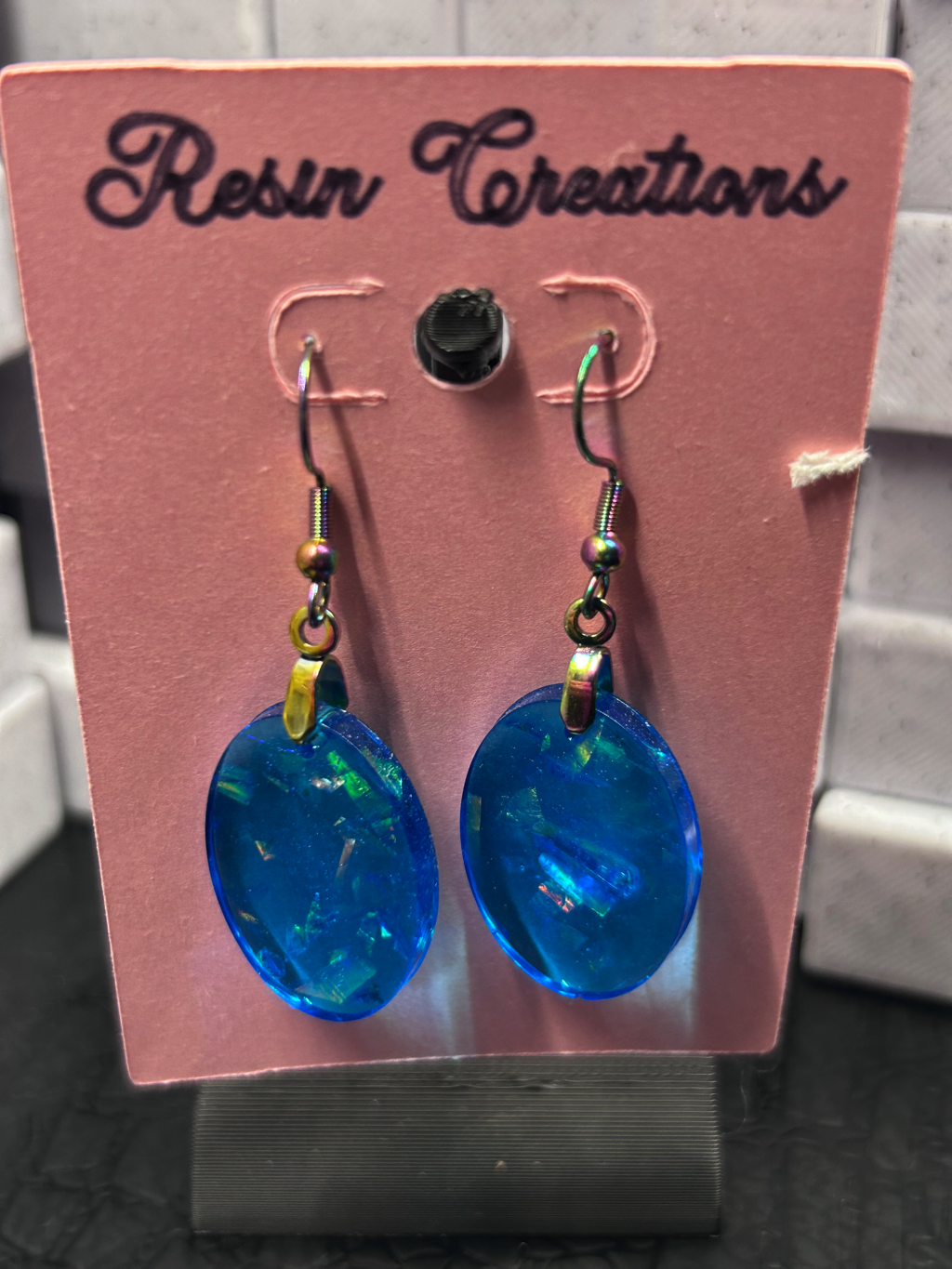Blue Oval Metallic Earrings
