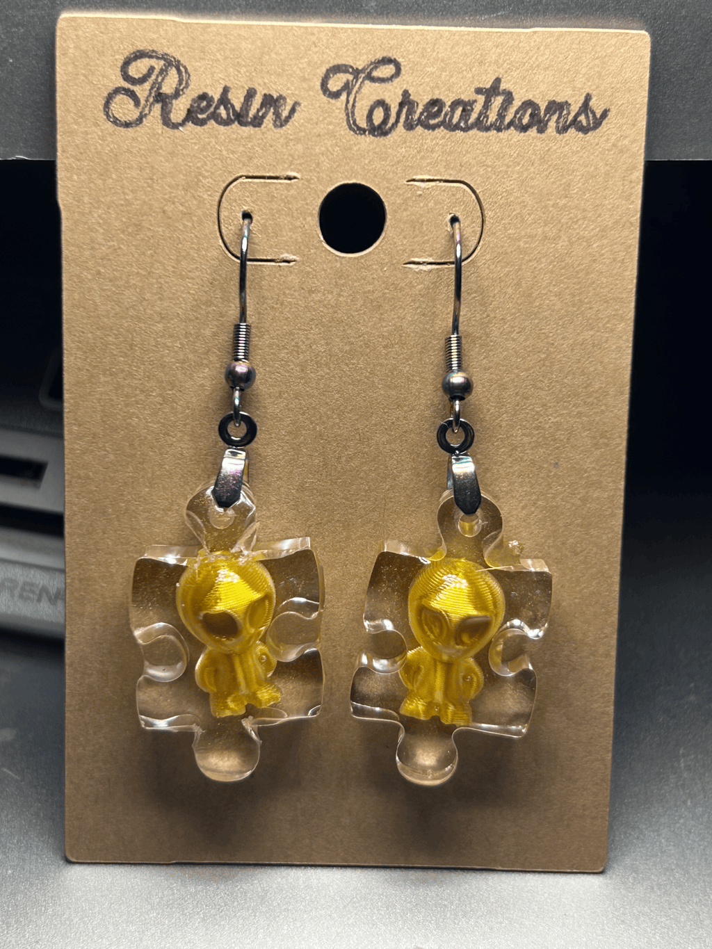 Gold Puzzle Aliens Earrings