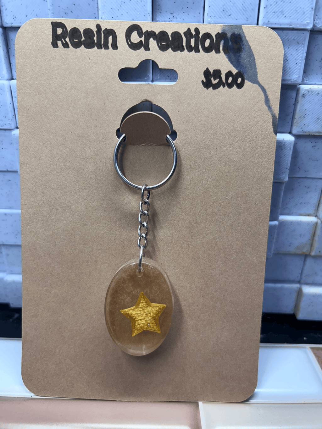 Gold Star Oval Keychain