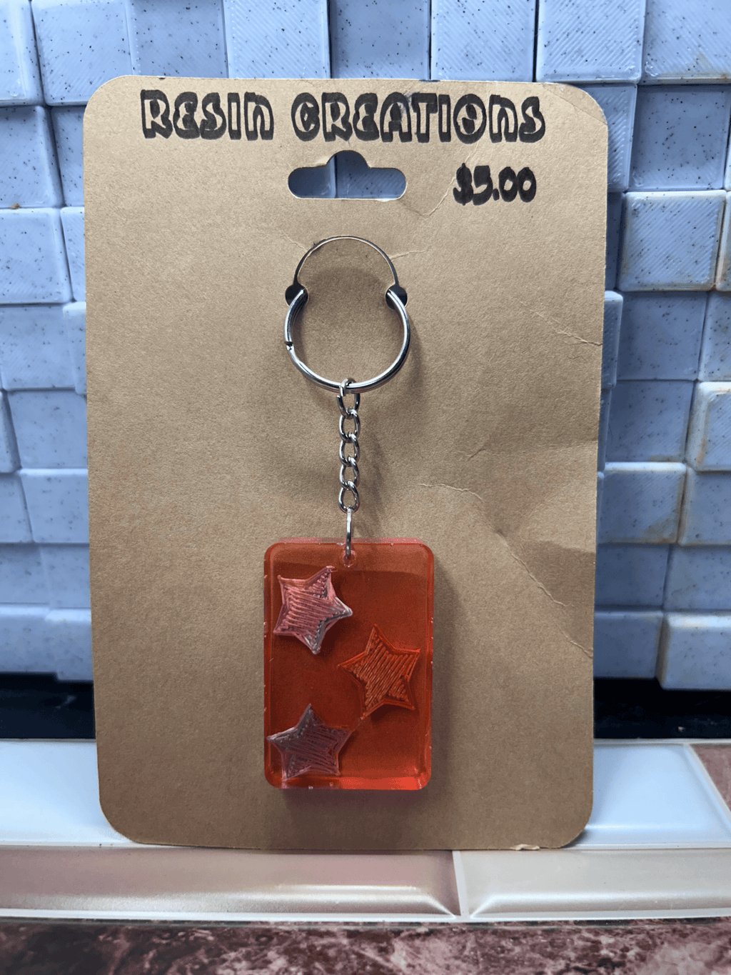 Orange Star Rectangle Keychain