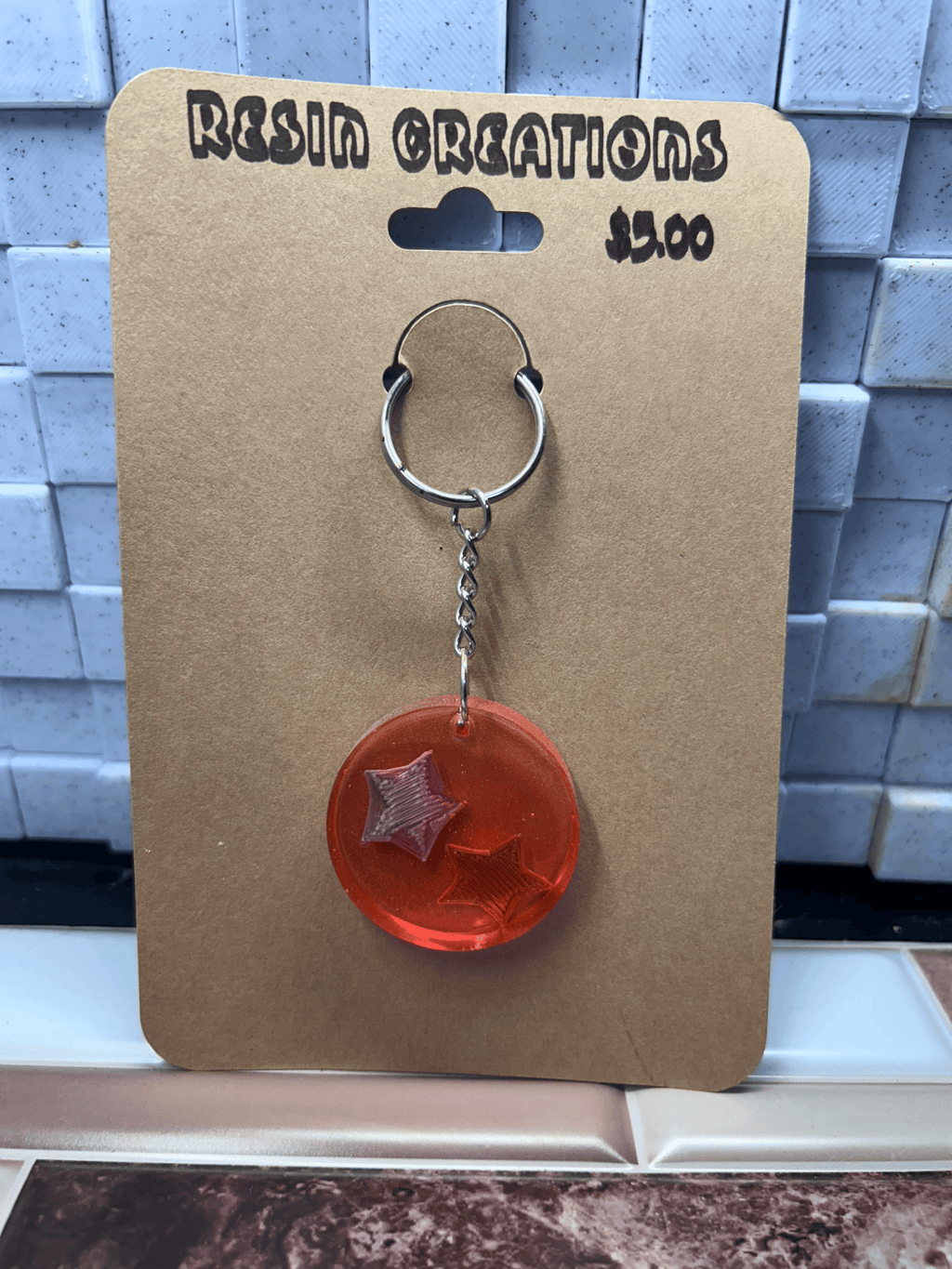 Orange Star Round Keychain