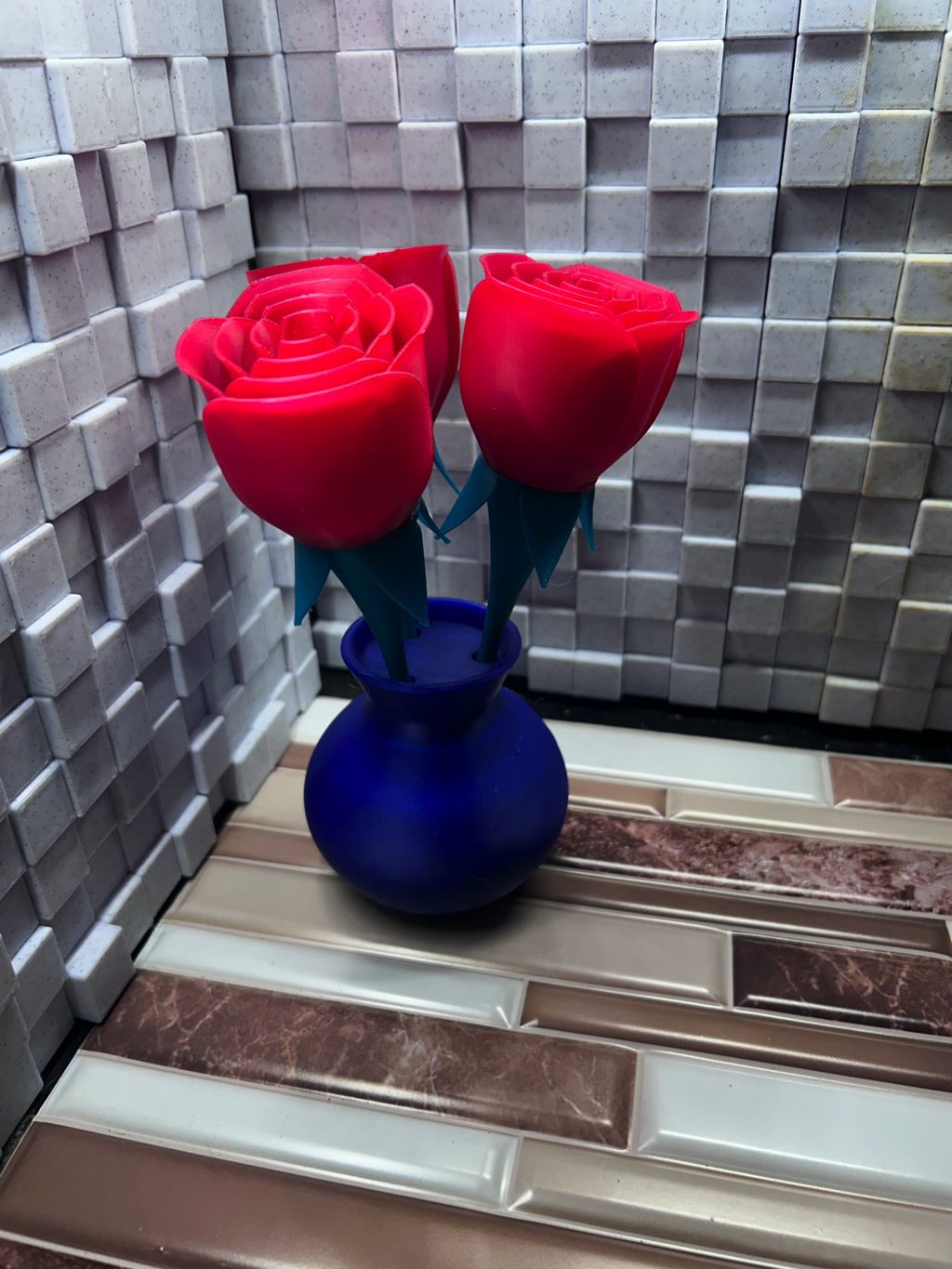 Blue Vase with Red Roses