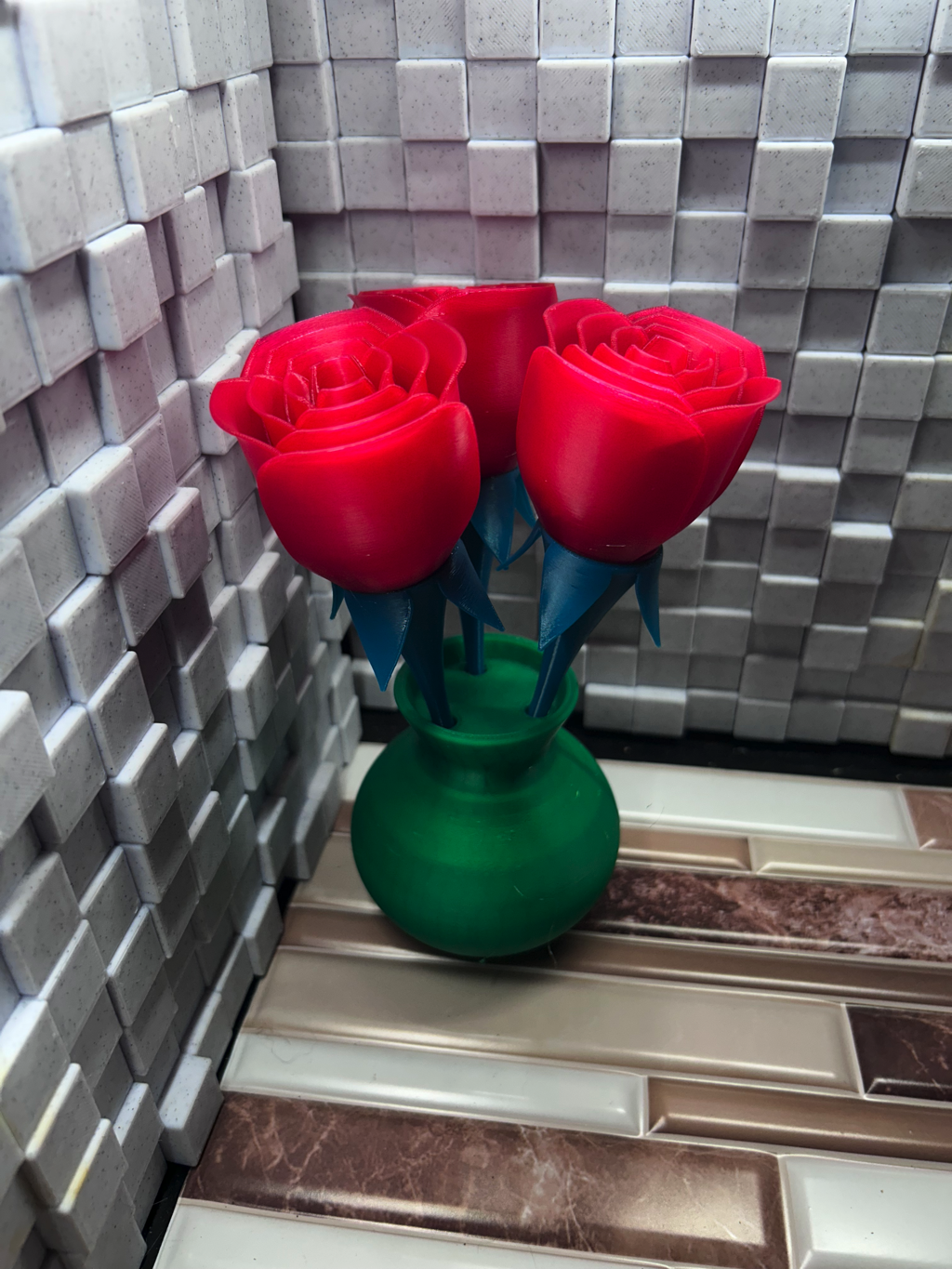 Green Vase with Red Roses