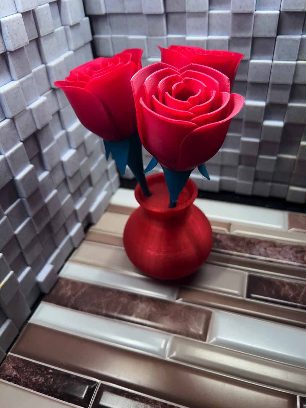 Red Vase with Red Roses