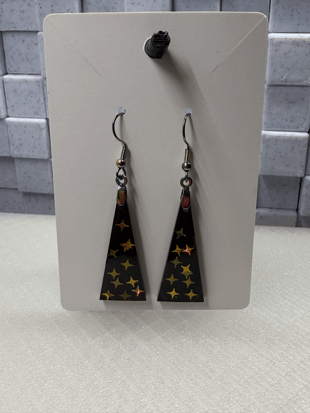 Black Long Triangle Stars Earrings