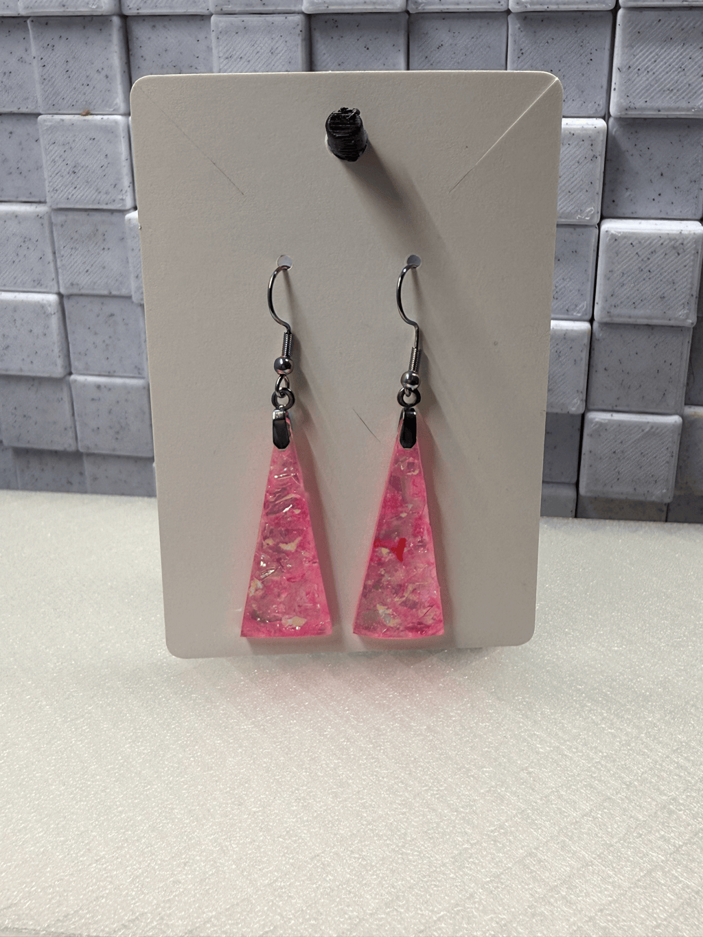 Pink Long Triangle Crystals Earrings
