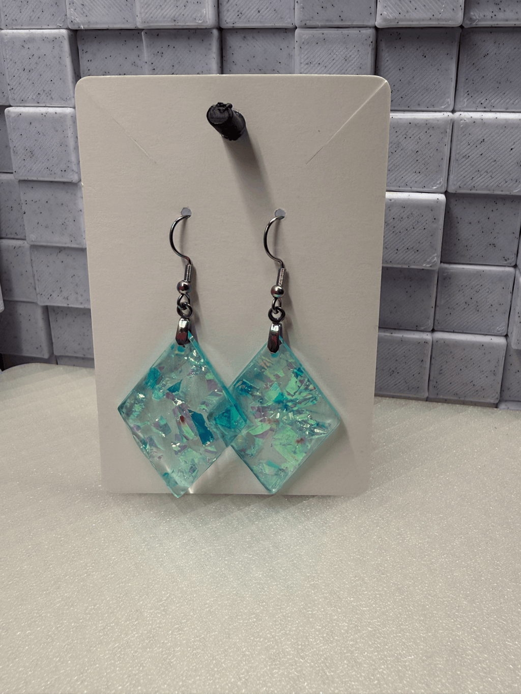 Teal Diamond Crystals Earrings