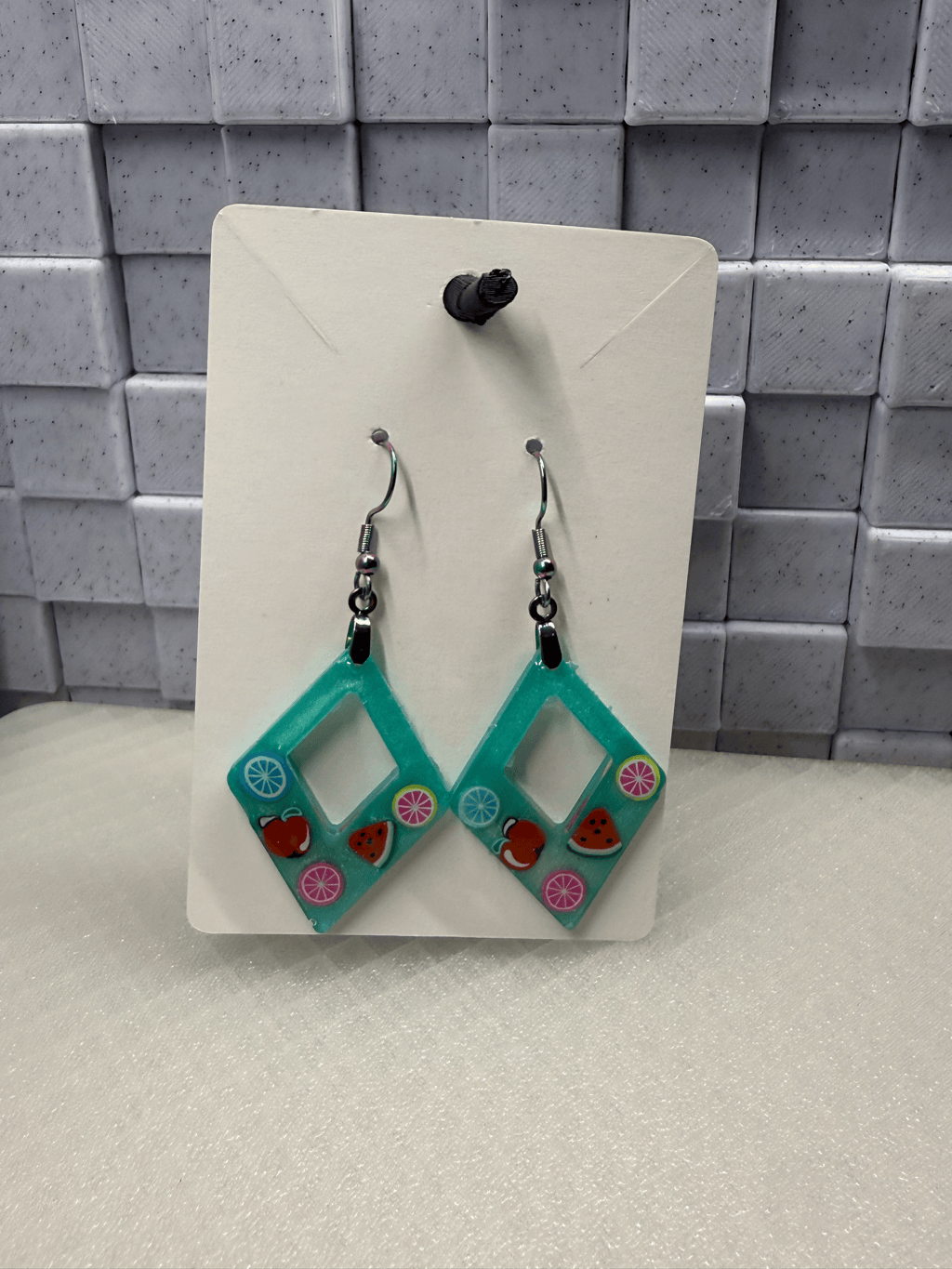 Teal Diamond Fruit Earings