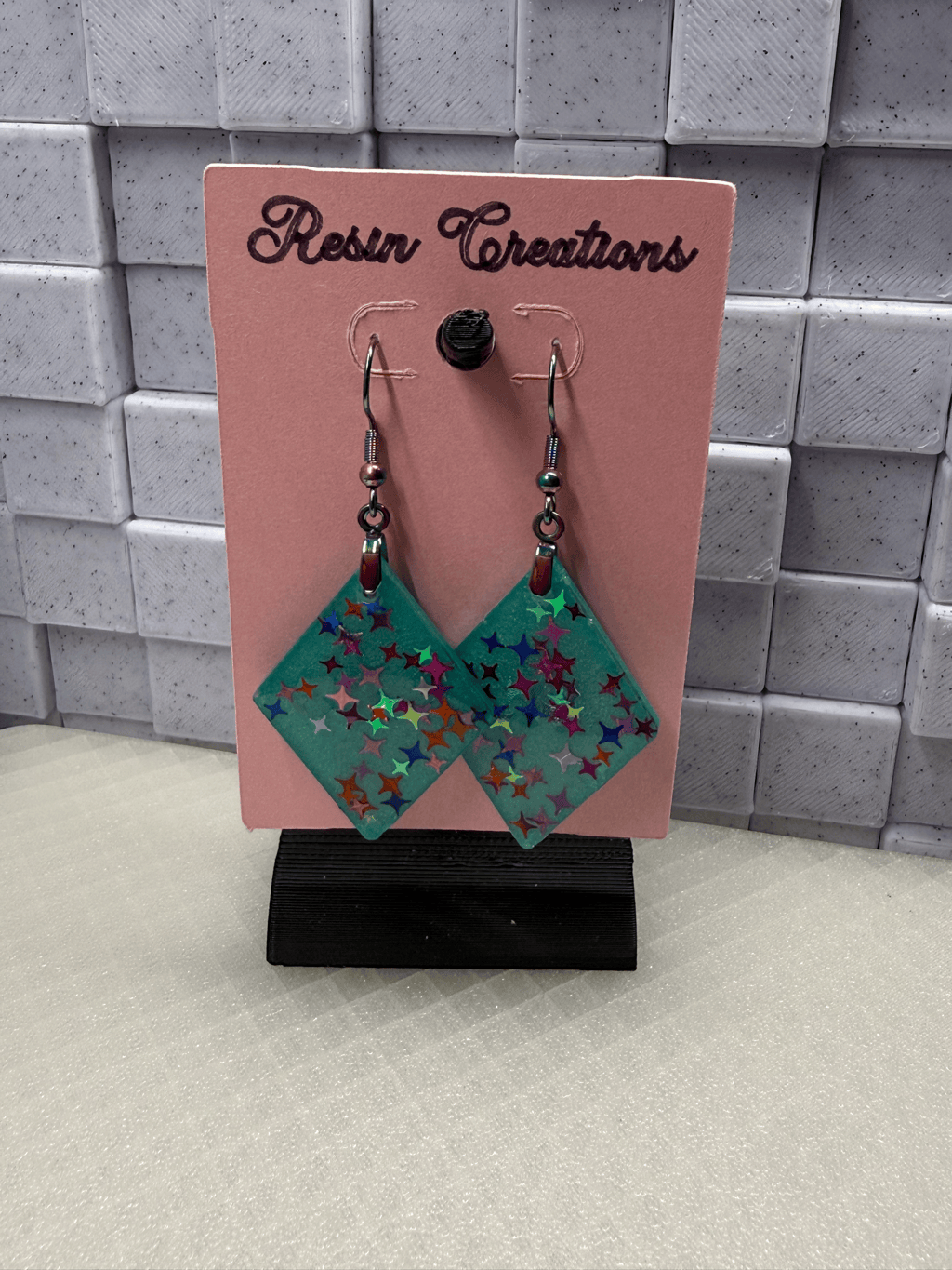 Teal Diamond Stars Earrings