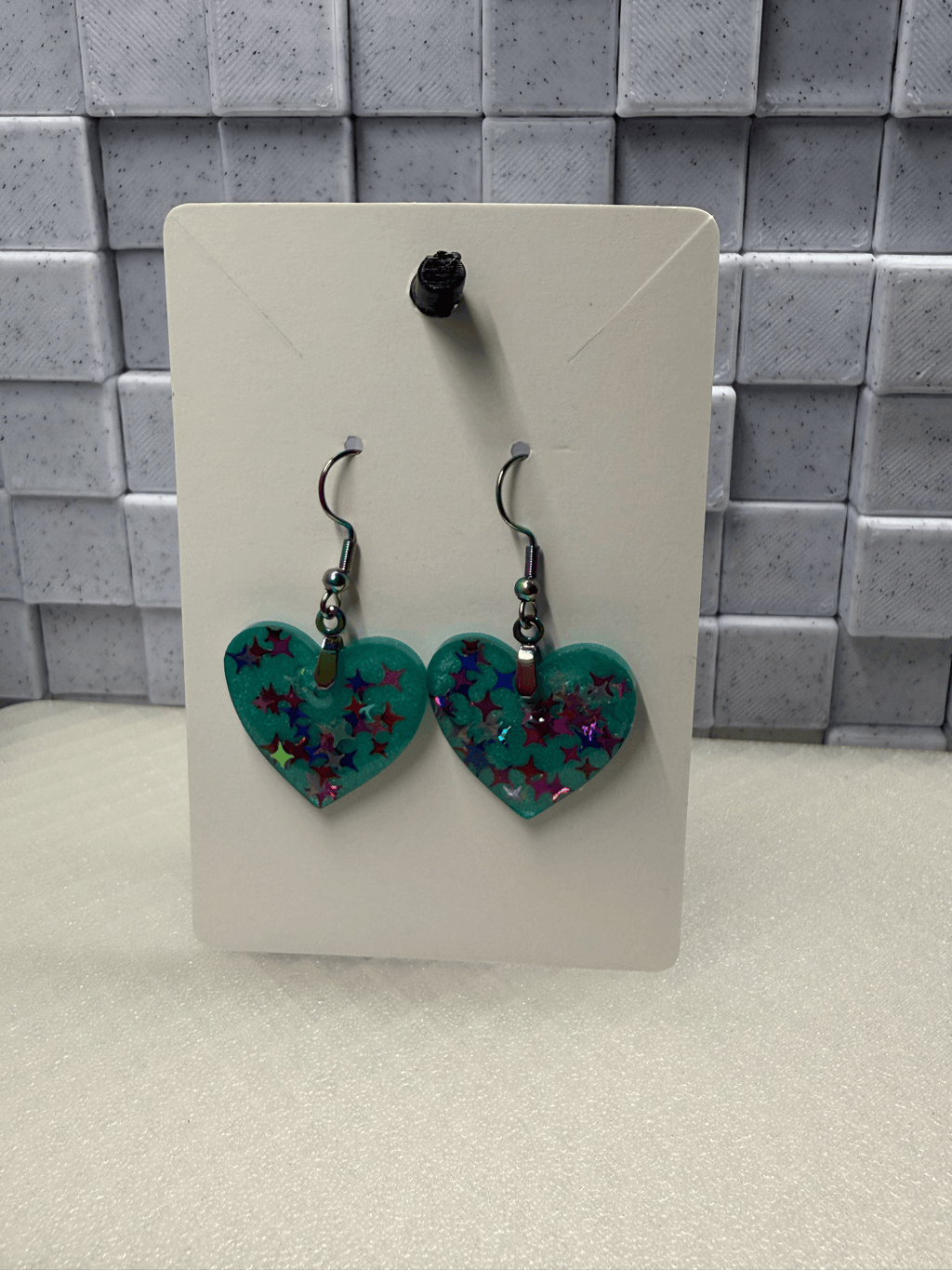 Teal Heart Stars Earrings