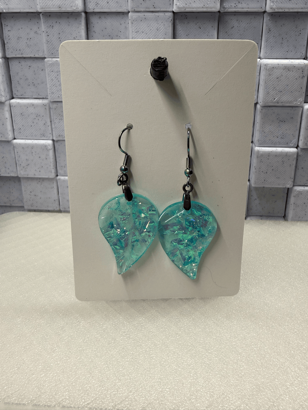 Teal Leaf Crystals Earrings